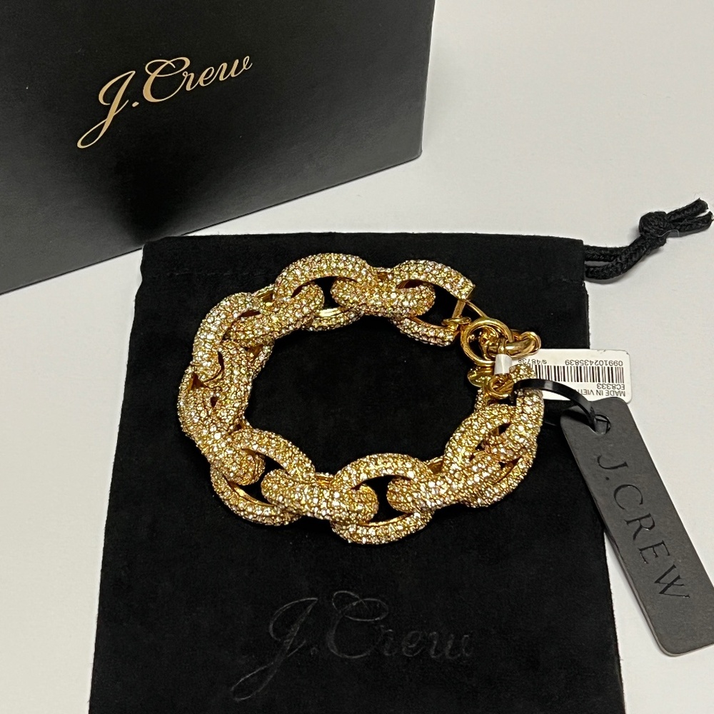 J.CREW Classic Pave Crystal Link Bracelet Gold tone NWT